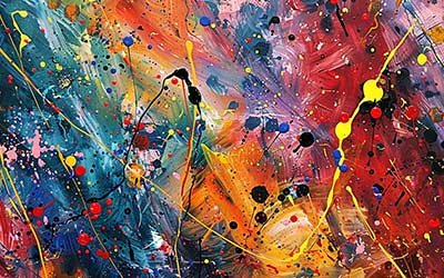 Abstract dripping art of Jackson Pollock in various colors.