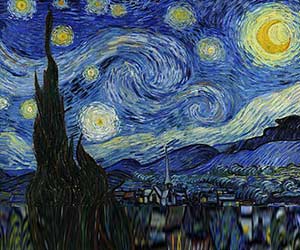Vincent van Gogh starry night, with signature brushstrokes. Ideal for art enthusiasts and interior design aficionados.