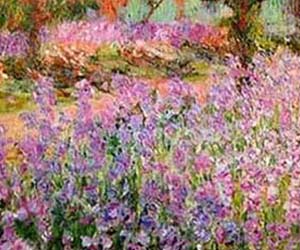 Sunlit field with a tree with pink blossoms with an impressionistic quality, evoking a hand-painted artwork. Ideal for interior design enthusiasts seeking modern art.