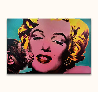 Andy Warhol signature - Marilyn Monroe pop-art oil painting with stylized movie-star and chimpanzee. High-quality, hand-painted on museum-grade canvas. Ready to hang.