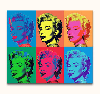Andy Warhol signature - Marylin Monroe 6: A vibrant pop-art oil painting featuring six stylized portraits of Marilyn Monroe in a 3×2 grid, ready to hang.