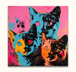 Andy Warhol signature - Cats 1: Pop-art painting with multicolored cat faces in vivid hues, hand-painted on museum-quality canvas, ready to hang.