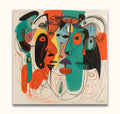 Cubist-inspired painting with overlapping faces and expressive lines, titled Corneille signature - Late Cocktail Party. Hand-painted, ready to hang, perfect for modern art enthusiasts.