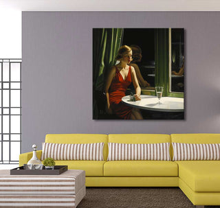 Edward Hopper signature - Waiting Lady: a hand-painted oil artwork depicting a solitary woman in a café, enhancing modern interiors with timeless realism.
