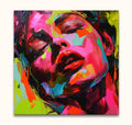 Françoise Nielly-signature - Jody by Night: Expressive abstract portrait of a woman’s face with vibrant neon hues, hand-painted on museum-quality canvas.
