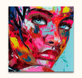 Françoise Nielly-signature - Tiffany by Night: Expressive portrait of a fragmented female face with bold brushstrokes. Hand-painted, ready to hang, museum-quality canvas.
