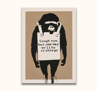 Banksy - Darwin was Right: A limited-edition, stencil-style print of a monkey with a placard, embodying pop and street art. Perfect for modern interiors.