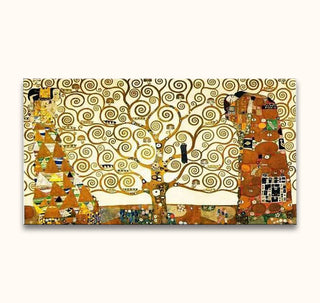 Gustav Klimt – Tree of Life: Hand-painted oil mural featuring a golden tree and two abstract figures, capturing Klimt's intricate style. Ready-to-hang, UV-protected canvas.