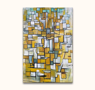 Piet Mondriaan's 'Compositie 11' is a hand-painted abstract artwork featuring interlocking geometric shapes in a cubist style, ready to hang with UV protection.