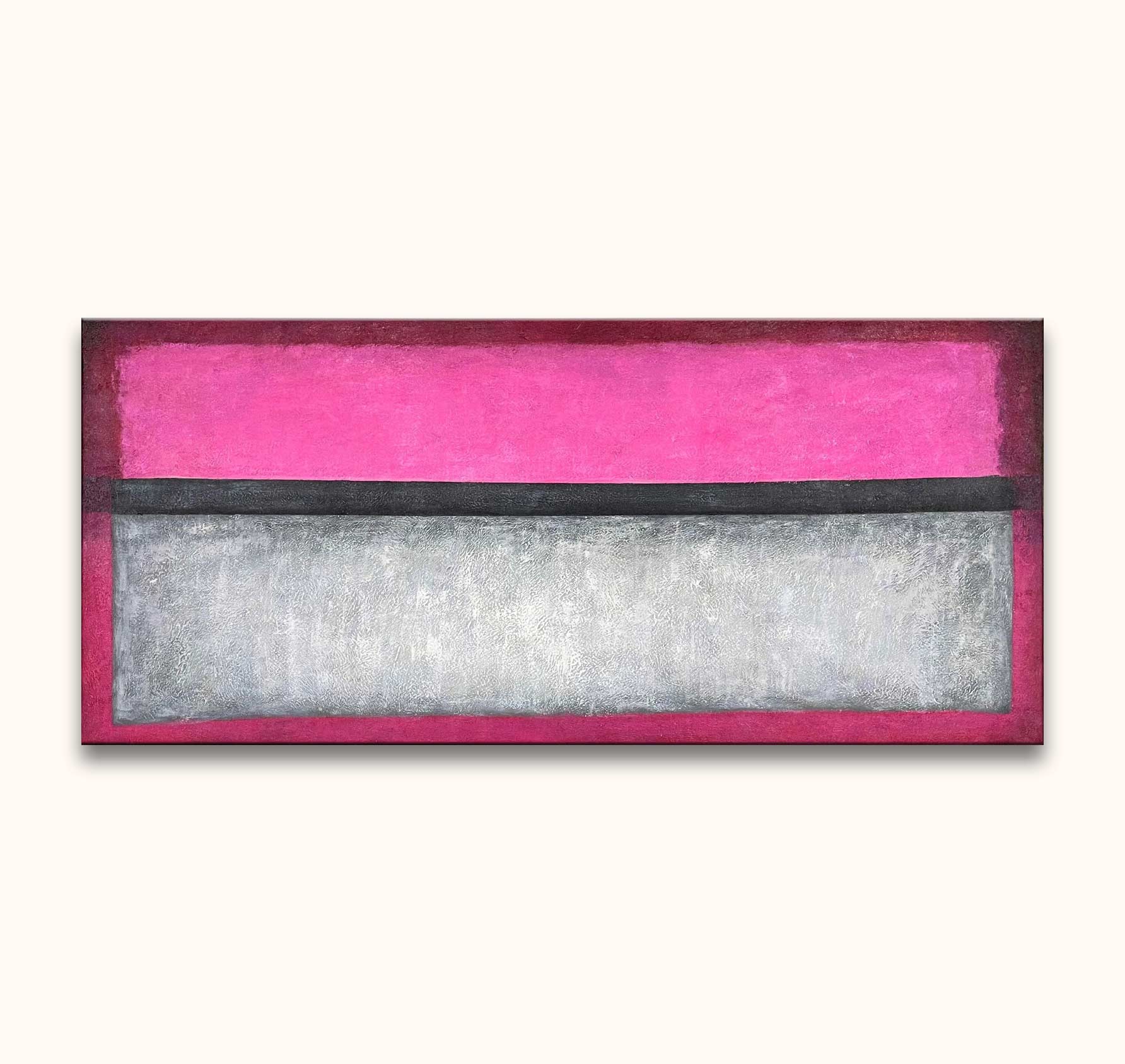 Rothko - Compositie 4: Hand-painted abstract artwork featuring magenta, charcoal-gray, and off-white fields. Modern, minimalist design on museum-quality canvas, ready to hang.