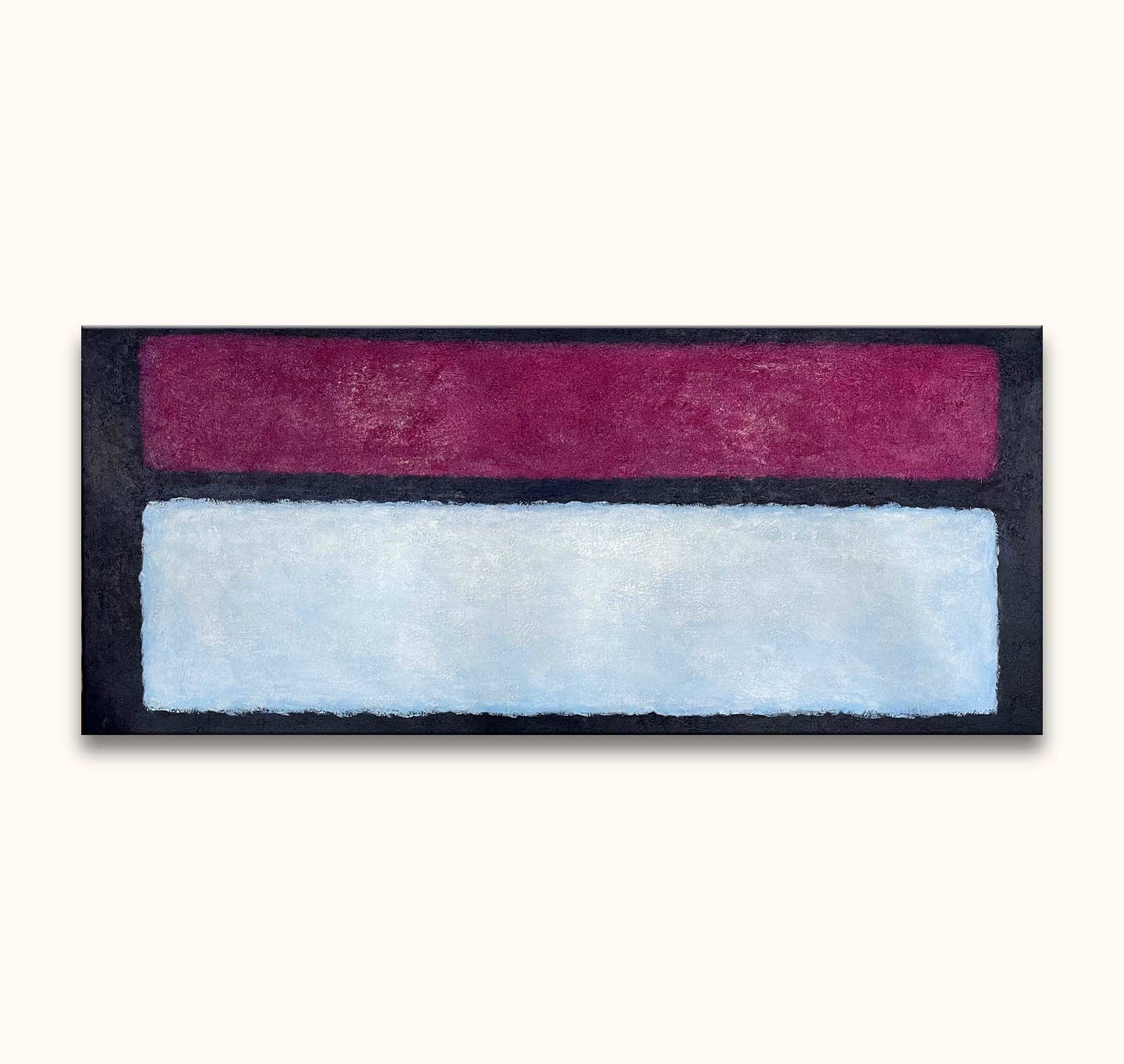 Rothko - Compositie 5: Abstract painting with two horizontal color bands in magenta and sky-blue. Hand-painted, ready-to-hang, minimalist design on museum-quality canvas.