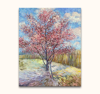Vincent van Gogh's Souvenir de Mauve, impressionistic flowering tree painting, stretched on a wooden frame, ready to hang, perfect for modern art enthusiasts.
