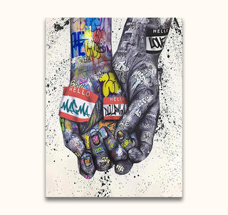 Farewell - Olieverf schilderij op canvas: Street art-style hands with graffiti, on museum-quality canvas. Perfect for pop art enthusiasts, ready to hang.