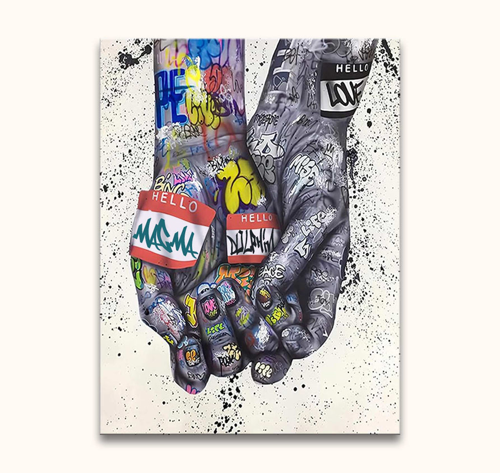 Farewell - Olieverf schilderij op canvas: Street art-style hands with graffiti, on museum-quality canvas. Perfect for pop art enthusiasts, ready to hang.