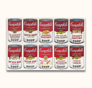 Andy Warhol signature - Campbell’s Soup 10 (100x75cm) painting, showcasing a grid of twelve iconic Campbell’s Soup cans in pop-art style, hand-painted on museum-quality canvas.