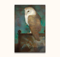 Jan Mankes - Grote Uil op Scherm; stylized barn-owl painting with teal-green backdrop, modern impressionistic style, oil on canvas, ready to hang.