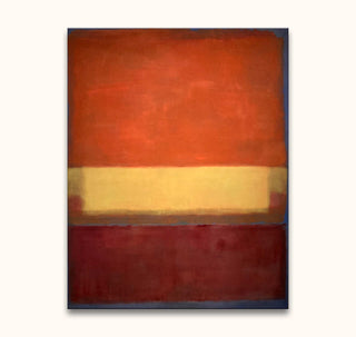 Rothko signature - Nr 9. 5. 18: Abstract painting with burnt-orange, pale-yellow, and deep red bands, accented by a muted blue outline. Hand-painted, ready to hang.
