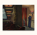 Edward Hopper's 'New York Movie': een oliegeschilderd theaterinterieur met eenzame vrouwelijke usher. Museumkwaliteit, perfect voor moderne kunstliefhebbers.