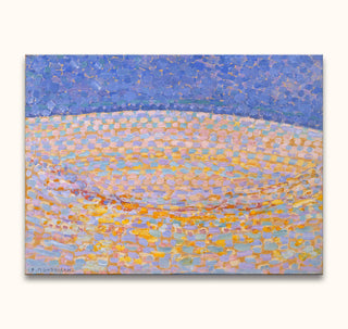 Piet Mondriaan - Duin III: A small, pointillist-inspired seascape with a cobalt-blue sky and pastel shoreline. Hand-painted, ready to hang on museum-quality canvas.