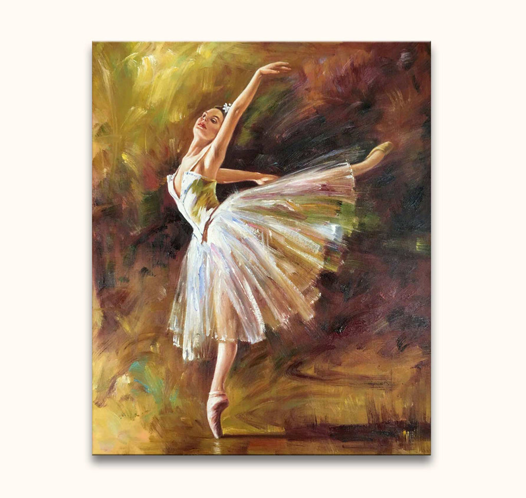 Edgar Degas - Tilting Dancer: Ballerina in arabesque op witte tutu, geschilderd in impressionistische stijl. Handgeschilderd olieverfschilderij op gespannen doek, klaar om op te hangen.