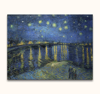 Vincent van Gogh's Starry Night Over the Rhône (110x85cm) hand-painted oil on canvas, depicting a starry sky and river reflections, ready to hang.