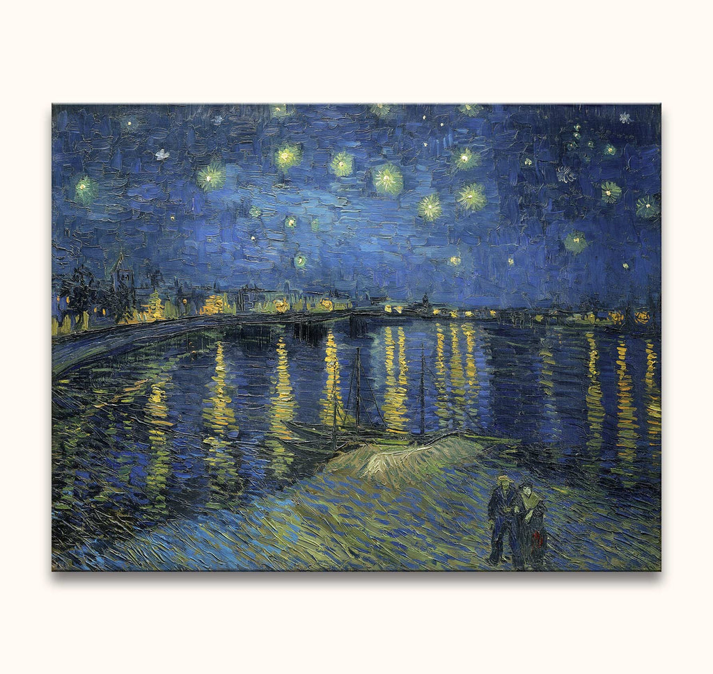 Vincent van Gogh's Starry Night Over the Rhône (110x85cm) hand-painted oil on canvas, depicting a starry sky and river reflections, ready to hang.