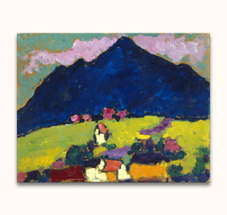 Alexei von Jawlensky's Abstrakte Landschaft in voller Intensität – expressionist landscape with bold brushstrokes, featuring a blue mountain and colorful fields.
