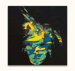 Andy Warhol signature - Camouflage: Hand-painted pop art portrait with vibrant camouflage pattern, showcasing a unique blend of colors and modern artistry on museum-quality canvas.
