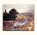 Impressionist landscape by Carl Spitzweg, featuring a rural field and steam plume, reflecting poetic realism. Ideal for interior decoration, ready to hang.