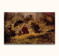 Carl Spitzweg's Deutsche Romantik: A lone figure in a sunlit garden, embodying 19th-century charm and contemplation. Hand-painted, ready to hang, UV-protected.