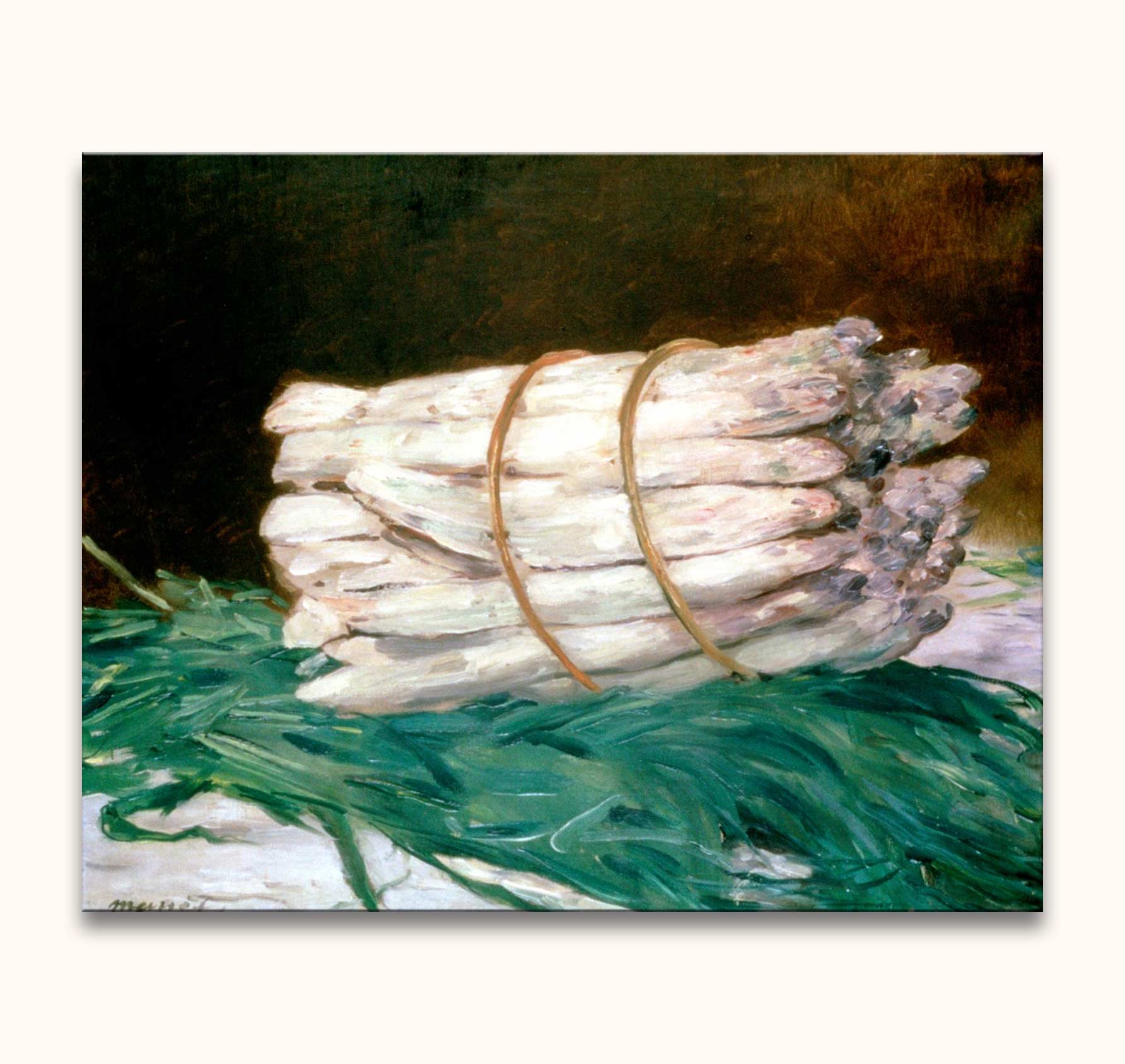 Édouard Manet - Een Bundel Asperges: Hand-painted oil on canvas depicting white asparagus tied, showcasing classic art techniques in rich realism and romanticism, ready to hang.