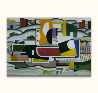 Cubist-style abstract painting by Fernand Leger, The Large Tug Boat, features geometric shapes and industrial motifs, capturing modernist energy. Hand-painted on museum-quality canvas.