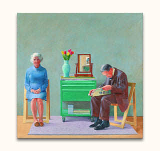 Hand-painted oil painting David Hockney - My Parents featuring an elderly couple in a serene interior. Ideal for modern impressionist art enthusiasts.
