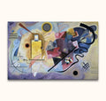 Abstract schilderij 'Yellow, red and blue' van Kandinsky. Geometrische vormen, lijnen en kleuren creëren een dynamische compositie. Geschilderd op canvas, klaar om op te hangen.