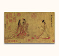 Ku K'ai-chih - Olieverf op canvas: Three figures in flowing robes, Song-style, on museum-quality canvas. Hand-painted, ready to hang, showcasing classical Chinese elegance.