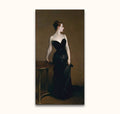 Elegant woman in profile wearing a black gown with gold straps, depicted in John Singer Sargent's Madame Pierre Gautreau. Hand-painted oil on high-quality canvas.