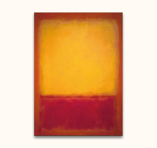 Hand-painted 'Rothko signature - Yellow on Red' abstract oil painting, featuring soft yellow/orange and deep red blocks, ready-to-hang on wooden frame.