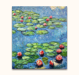 Claude Monet – Lotusbloemen in Park Monceau: Impressionistisch schilderij met waterlelies op een vijver, levendige penseelstreken, geïnspireerd door Monet's Waterlelies, handgeschilderd op canvas.