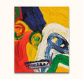 Abstract Gezicht - Olieverf op canvas: Textured impasto painting with vibrant colors and dynamic shapes, suggesting a stylized face. Ideal for modern art enthusiasts.
