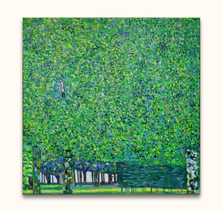 Impressionistic painting Gustav Klimt – Park depicts a lush, sunlit woodland canopy with tree trunks below. Hand-painted, ready to hang on museum-quality canvas.