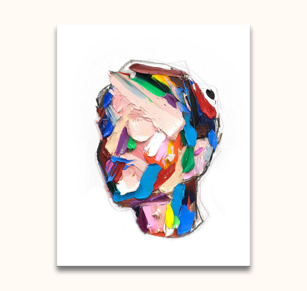 Joseph Lee's Another Insight: Abstract pop art painting with vivid, thick brushstrokes forming a mask-like shape. Ready to hang, no frame required.