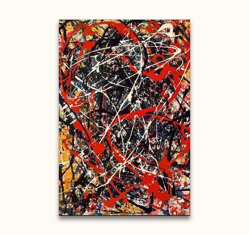 Abstract schilderij A Day at the Park in Jackson Pollock-stijl, met energieke verfstrepen en spetters, handgeschilderd op canvas. Ideaal voor expressieve kunstliefhebbers.