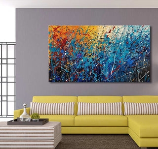 Jackson Pollock signature - Under the Trees: A vibrant, abstract oil painting with dynamic colors on canvas, adding expressiveness to modern interiors. Ready to hang.