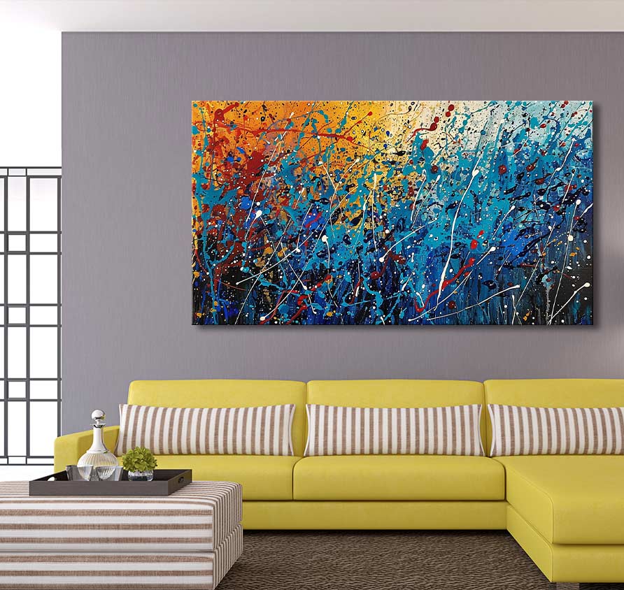 Jackson Pollock signature - Under the Trees: A vibrant, abstract oil painting with dynamic colors on canvas, adding expressiveness to modern interiors. Ready to hang.