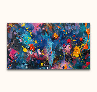 Abstract canvas painting titled Night Flowers by Jackson Pollock, featuring dynamic brushstrokes and vibrant colors, perfect for lovers of expressive abstract art.