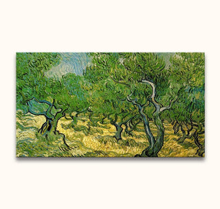 Vincent van Gogh - Olijfboomgaard: Handgeschilderd olieverfschilderij met gnarled olijfbomen en levendig gebladerte, gespannen op houten frame, klaar voor ophangen.