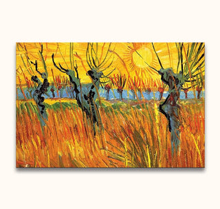 Vincent van Gogh - Knotwilgen: Handgeschilderd olieverfschilderij met impressionistische knotwilgen en gouden gras, op museumkwaliteit canvas, ideaal voor moderne kunstliefhebbers.