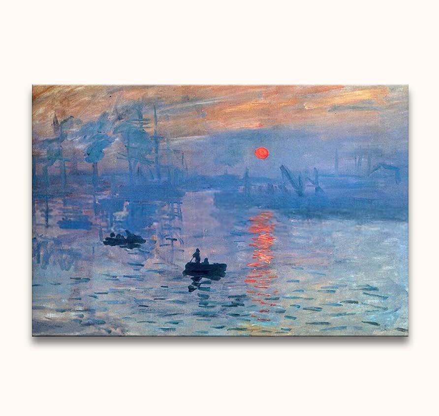 Monet’s Port Vauban: Impressionistisch olieverfschilderij met haven bij zonsopgang, mistige boten en industrieel silhouet. Hoogwaardige handgeschilderde kunst op museumkwaliteit canvas.
