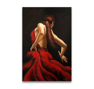 Spaanse Danseres - Olieverf op canvas: Impressionistisch schilderij van een dansende vrouw in rode jurk, gezien van achteren. Geschilderd op museumkwaliteit canvas.