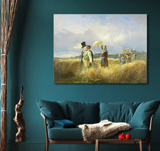 Carl Spitzweg's 'Sonntagsspaziergang' shows 19th-century figures in a wheat field, hand-painted oil on museum-quality canvas, ready to hang, UV-protected.
